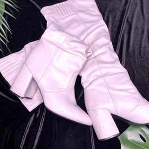 White Chunky Knee Length Boots